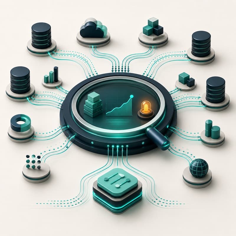 Multiple database signals converging into one clear portfolio view.