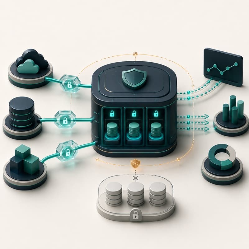 Encrypted credentials protecting isolated provider and telemetry connections.