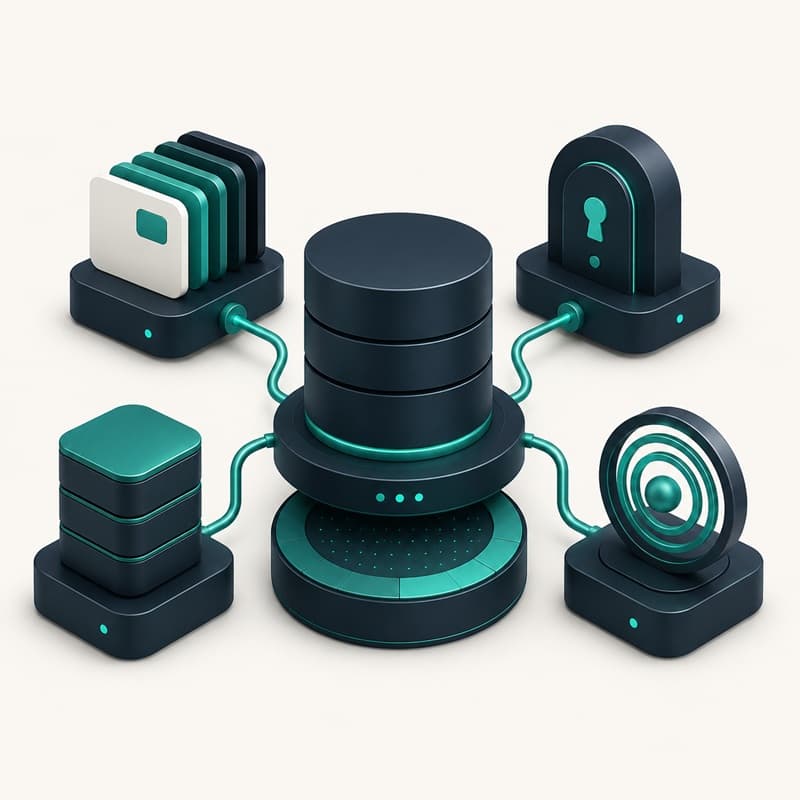 PostgreSQL database connected to API, authentication, storage, and realtime services.
